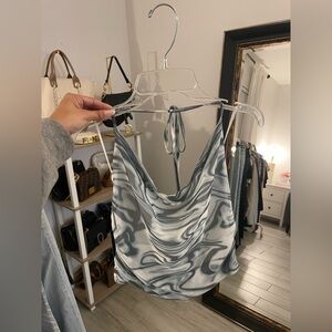 Etiquette Boutique Green & White Halter Crop Top